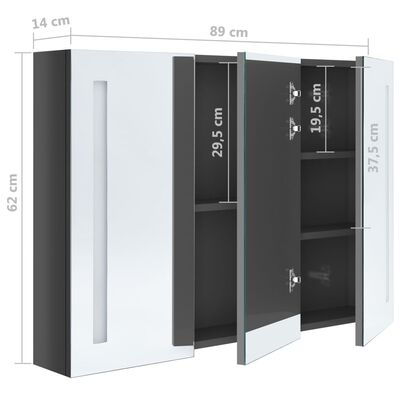 vidaXL Veidrodinė vonios spintelė su LED apšvietimu, pilka, 89x14x62cm
