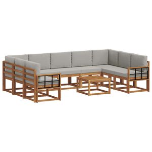 vidaXL Lauko sofos komplektas 10 pcs Natūrali ir &scaron;viesiai pilka