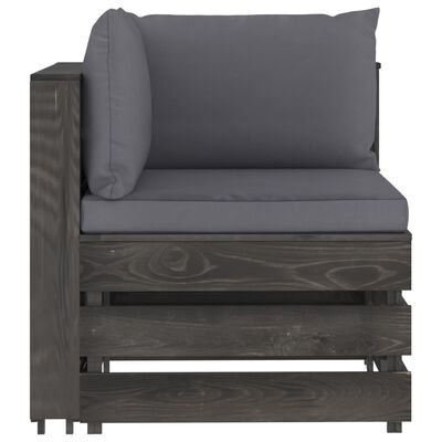 vidaXL Modulinė kampinė sofa su pagalvėmis, pilkai impregnuota mediena