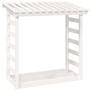 vidaXL Stovas malkoms, baltas, 108x64,5x110cm, pu&scaron;ies medienos masyvas