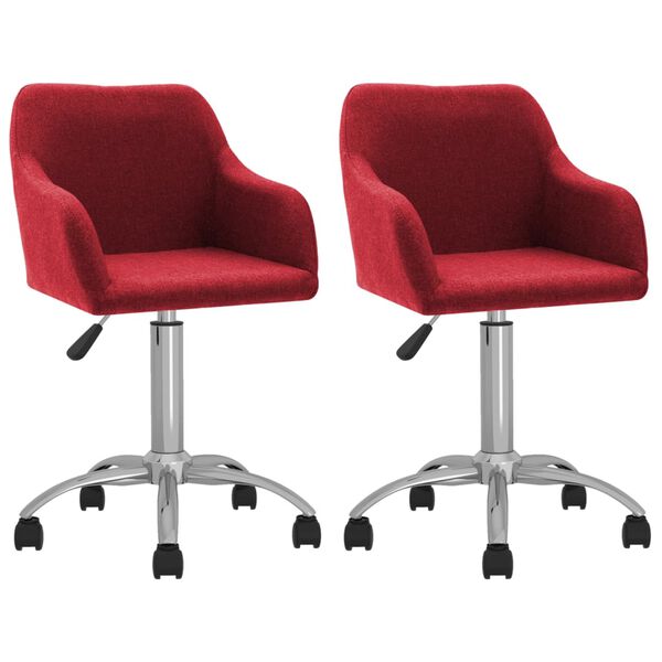 vidaXL Pasukamos valgomojo kėdės, 2vnt., raudonojo vyno, audinys