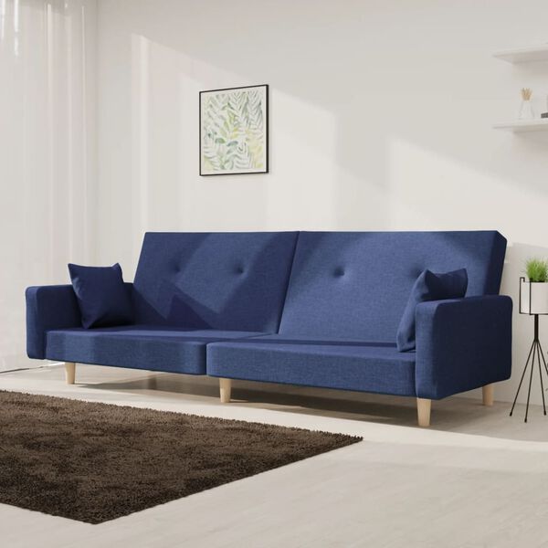 vidaXL Dvivietė sofa-lova su dvejomis pagalvėmis, mėlyna, audinys