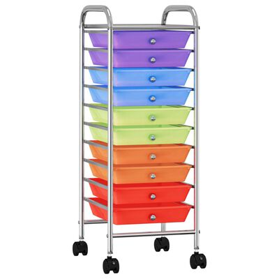 vidaXL Mobilus vežimėlis, 10 stalčių, įvairių spalvų, plastikas