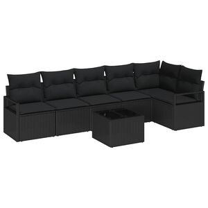 vidaXL Sodo Sofų Rinkinys su pagalve 7 pcs Juoda poliratanas