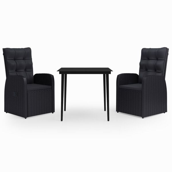 vidaXL Sodo valgomojo komplektas su pagalvėlėmis, 3 dalių, juodas