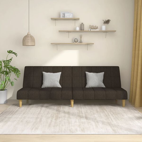 vidaXL Dvivietė sofa-lova, tamsiai rudos spalvos, audinys
