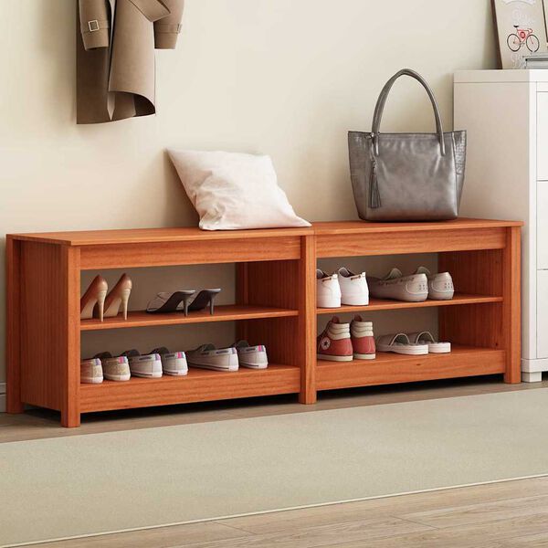 vidaXL Batų suolelis su lentyna Va&scaron;ko ruda 160 x 36,5 x 50 cm