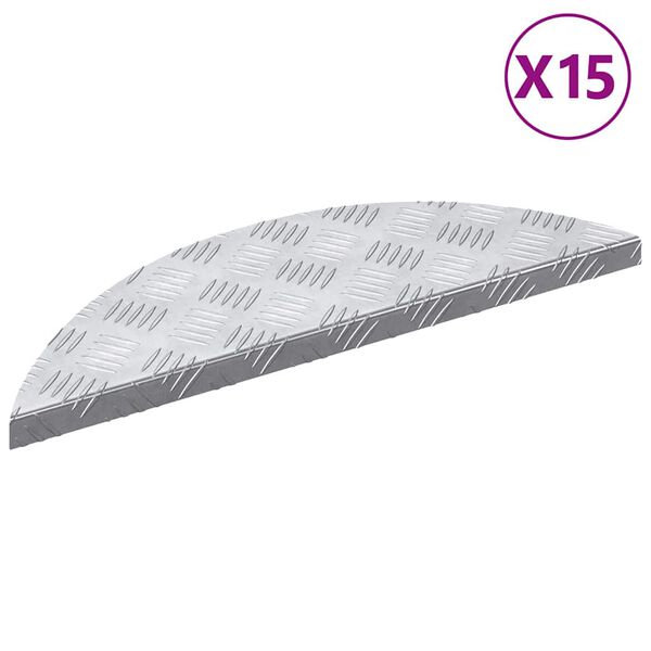 vidaXL Laiptų danga Pusmėnulio 15 pcs Sidabro 60 x 18 cm Aliuminis