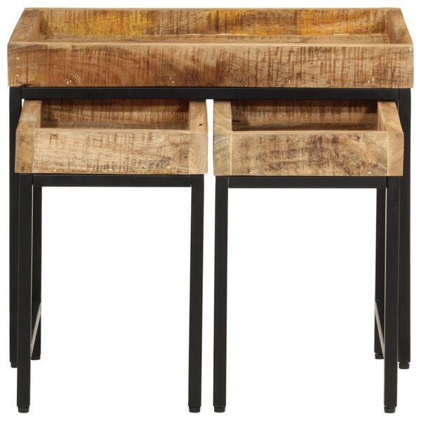 vidaXL Sustumiami kavos staliukai, 3vnt., mango masyvas ir geležis