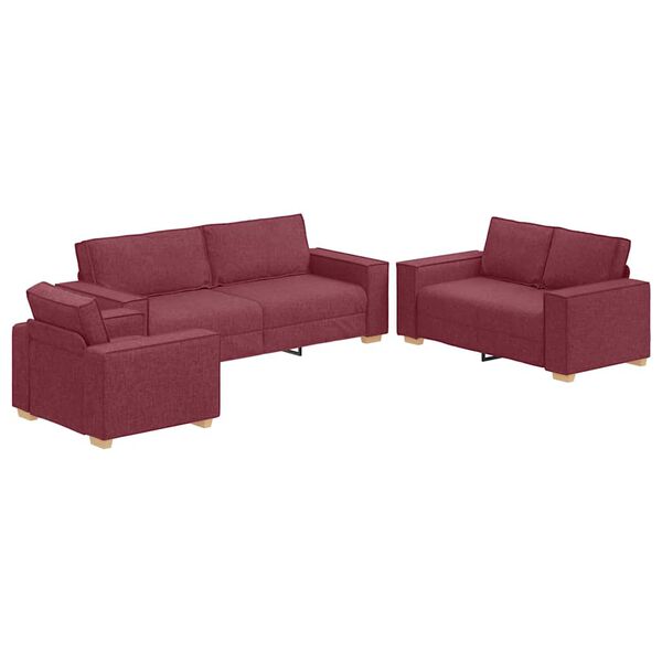vidaXL Sofa 3 pcs Vyno raudona 220 x 80 x 84 cm Lino mi&scaron;inio audinys