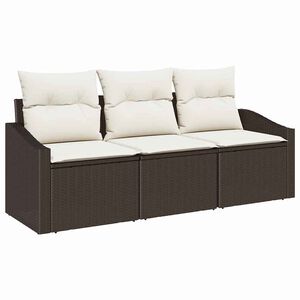 vidaXL Sodo Sofų Rinkinys su pagalve 3 pcs Ruda ir balta poliratanas
