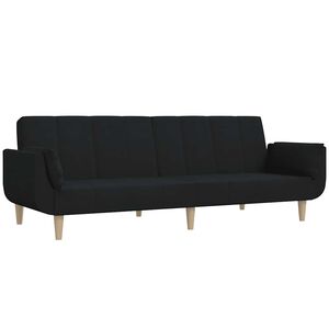 vidaXL Dvivietė sofa-lova su dvejomis pagalvėmis, juoda, audinys
