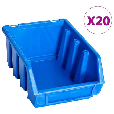 vidaXL Sudedamos sandėliavimo dėžės, 20vnt., mėlynos, plastikas