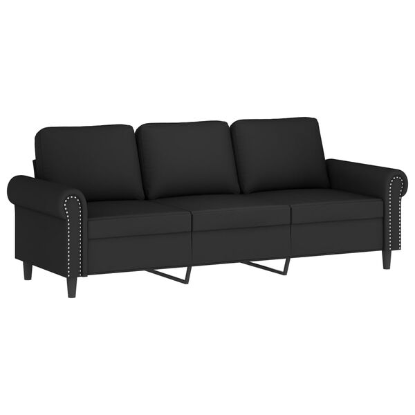 vidaXL Trivietė sofa su pakoja, juodos spalvos, 180cm, aksomas