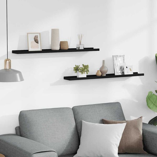 vidaXL Lentynos nuotraukų rėmeliams, 2vnt., juodos, 80x9x3cm, MDF