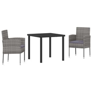 vidaXL Sodo valgomojo komplektas su pagalve 3 pcs Pilka poliratanas