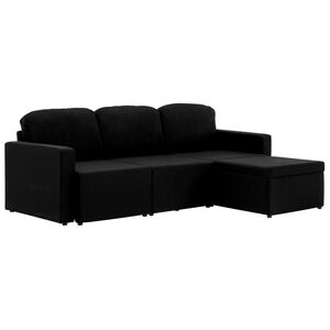 vidaXL Trivietė modulinė sofa-lova, juodos spalvos, audinys