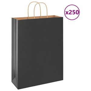 vidaXL Popieriniai mai&scaron;eliai 250vnt. su rankenomis, juodas, 32x12x42cm