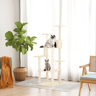 vidaXL Draskyklė katėms su stovais iš sizalio, kreminės spalvos, 153cm
