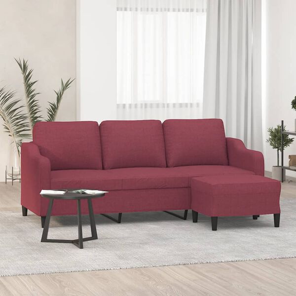 vidaXL Trivietė sofa su pakoja, raudonojo vyno spalvos, 180cm, audinys