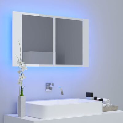vidaXL Veidrodinė vonios spintelė su LED, balta, 80x12x45cm, akrilas