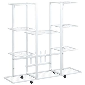 vidaXL Gėlių stovas su ratukais, baltas, 94,5x24,5x91,5cm, geležis
