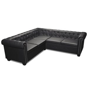 vidaXL Chesterfield penkiavietė kampinė sofa, juoda, dirbtinė oda