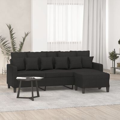 vidaXL Trivietė sofa su pakoja, juodos spalvos, 180cm, audinys