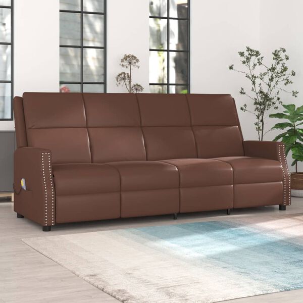 vidaXL Keturvietis atlošiamas masažinis krėslas, rudas, dirbtinė oda