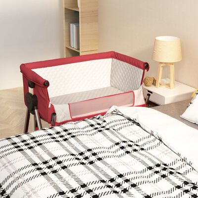 vidaXL Kūdikio lovytė su čiužiniu, raudonos spalvos, lininis audinys