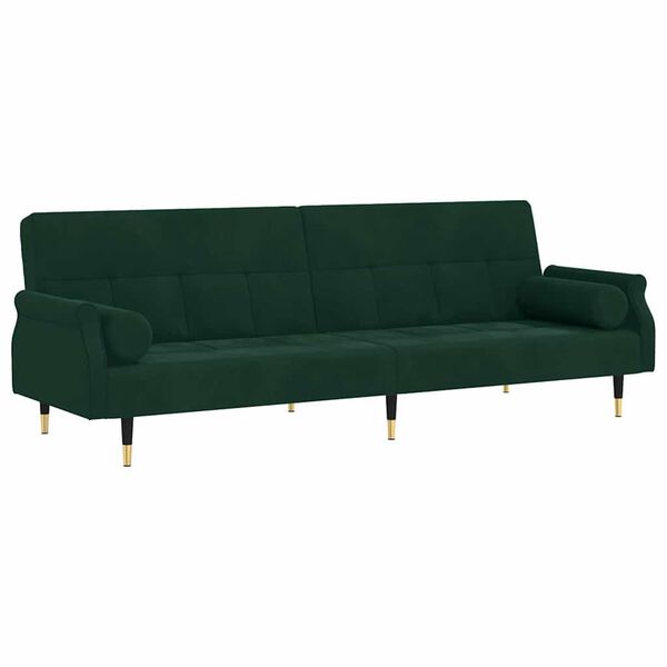 vidaXL Sofa-lova su pagalvėlėmis, tamsiai žalios spalvos, aksomas