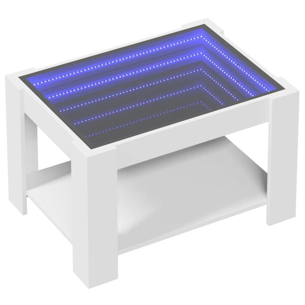 vidaXL Kavos staliukas su LED, baltas, 73x53x45cm, apdirbta mediena
