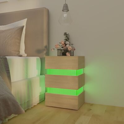 vidaXL Naktinė spintelė su LED apšvietimu, ąžuolo, 45x35x67cm, mediena