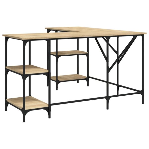 vidaXL Rašomasis stalas, ąžuolo, 139x139x75cm, apdirbta mediena