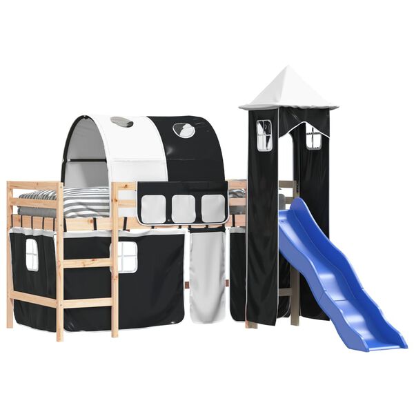 vidaXL Auk&scaron;ta vaiki&scaron;ka lova su bok&scaron;tu, balta/juoda, 90x200cm, pu&scaron;is