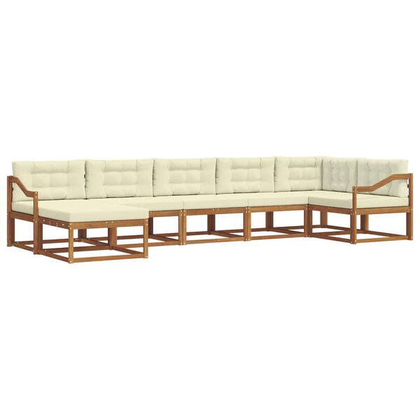 vidaXL Lauko sofos komplektas su pagalve 7 pcs Natūralus ir grietinėlė