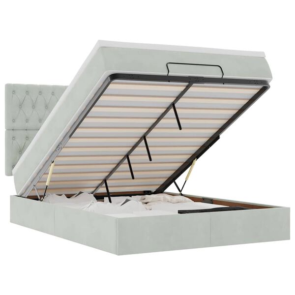 vidaXL Osmanų lovos rėmas su čiužiniais, pilkas, 140x190cm, aksomas