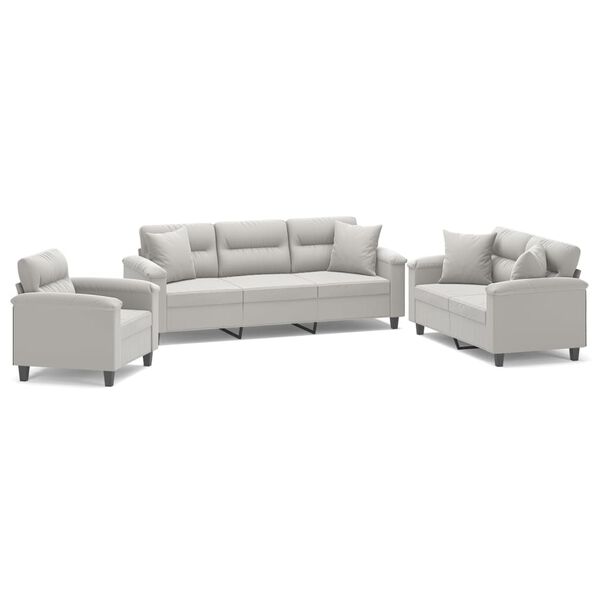 vidaXL Sofos komplektas su pagalvėmis, 3 dalių, pilkas, audinys