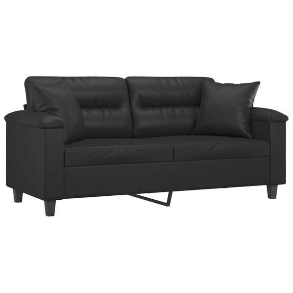 vidaXL Dvivietė sofa su pagalvėmis, juoda, 140cm, dirbtinė oda