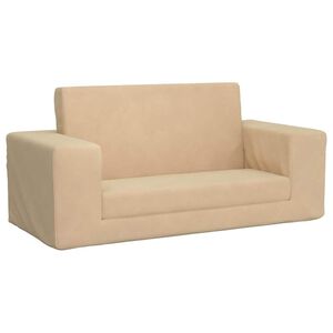 vidaXL Vaiki&scaron;ka dvivietė sofa-lova, kreminės spalvos, mink&scaron;tas pliu&scaron;as