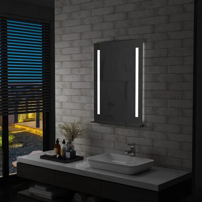 vidaXL Sieninis vonios kambario LED veidrodis su lentyna, 60x80cm