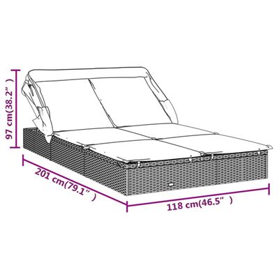 vidaXL Saulės gultas su stogeliu, pilkas, 213x118x97cm, poliratanas