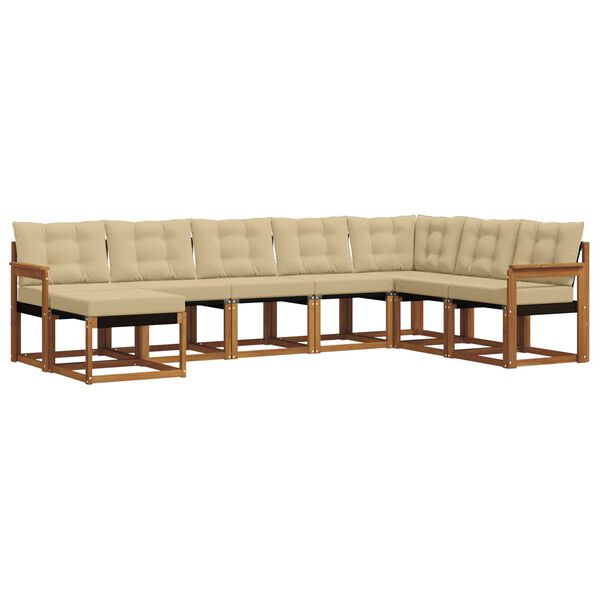 vidaXL Lauko sofos komplektas su pagalve 8 pcs Natūralus ir bežinis