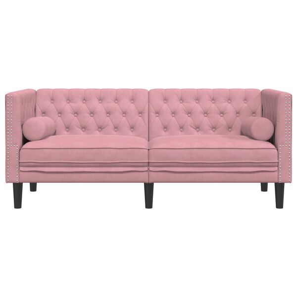 vidaXL Dvivietė chesterfield sofa su pagalvėlėmis, rožinė, aksomas