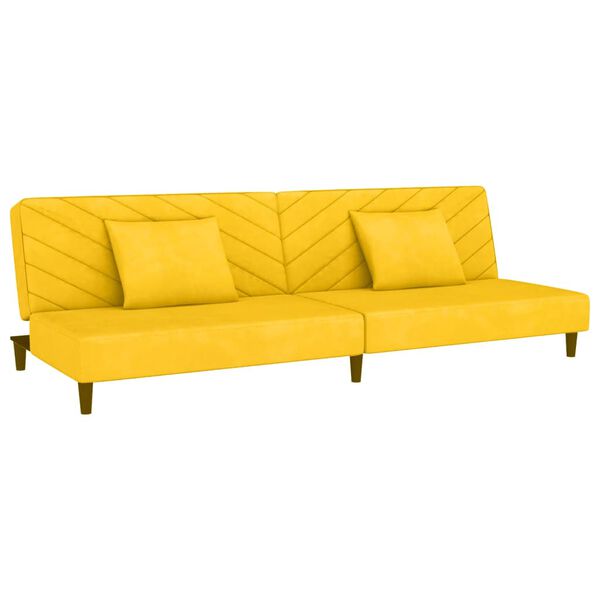vidaXL Dvivietė sofa-lova su dvejom pagalvėm/pakoja, geltona, aksomas