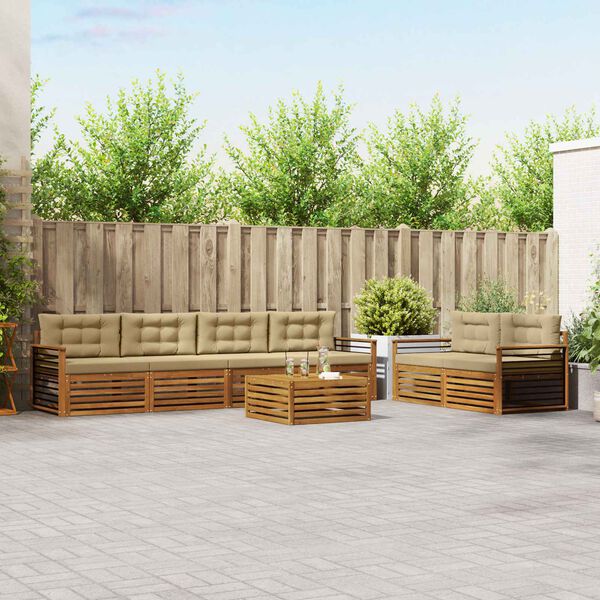 vidaXL Lauko sofos komplektas su pagalve 7 pcs Natūralus ir bežinis