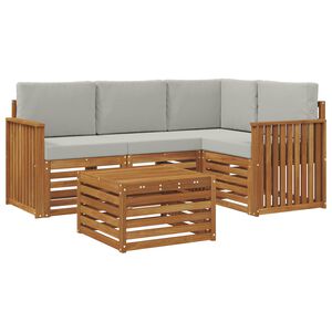 vidaXL Lauko sofos komplektas 5 pcs Natūrali ir &scaron;viesiai pilka