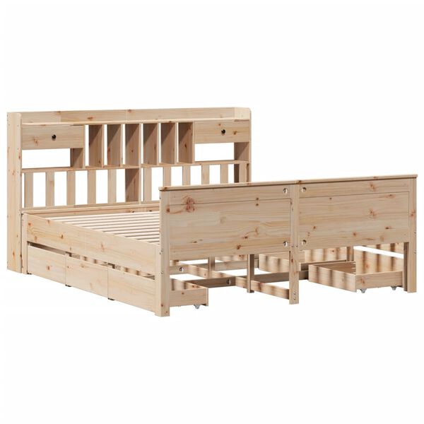 vidaXL Lova be čiužinio/su knygų lentyna, vaško ruda, 100x200cm, pušis