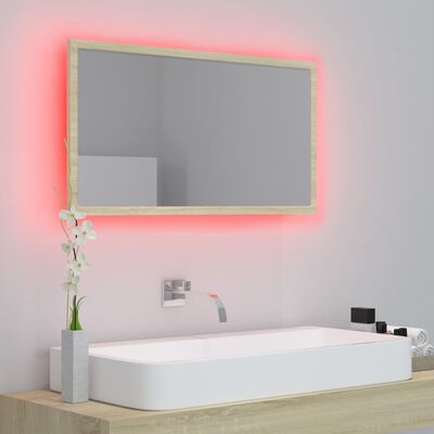vidaXL Vonios kambario LED veidrodis, ąžuolo, 80x8,5x37cm, akrilas