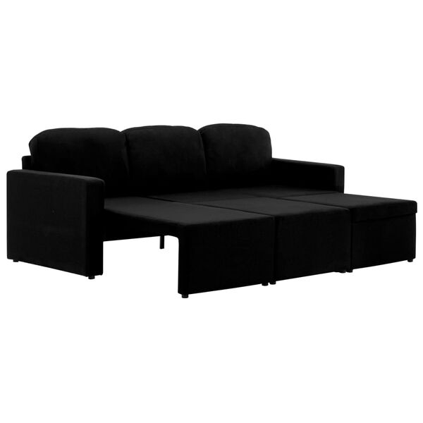 vidaXL Trivietė modulinė sofa-lova, juodos spalvos, audinys